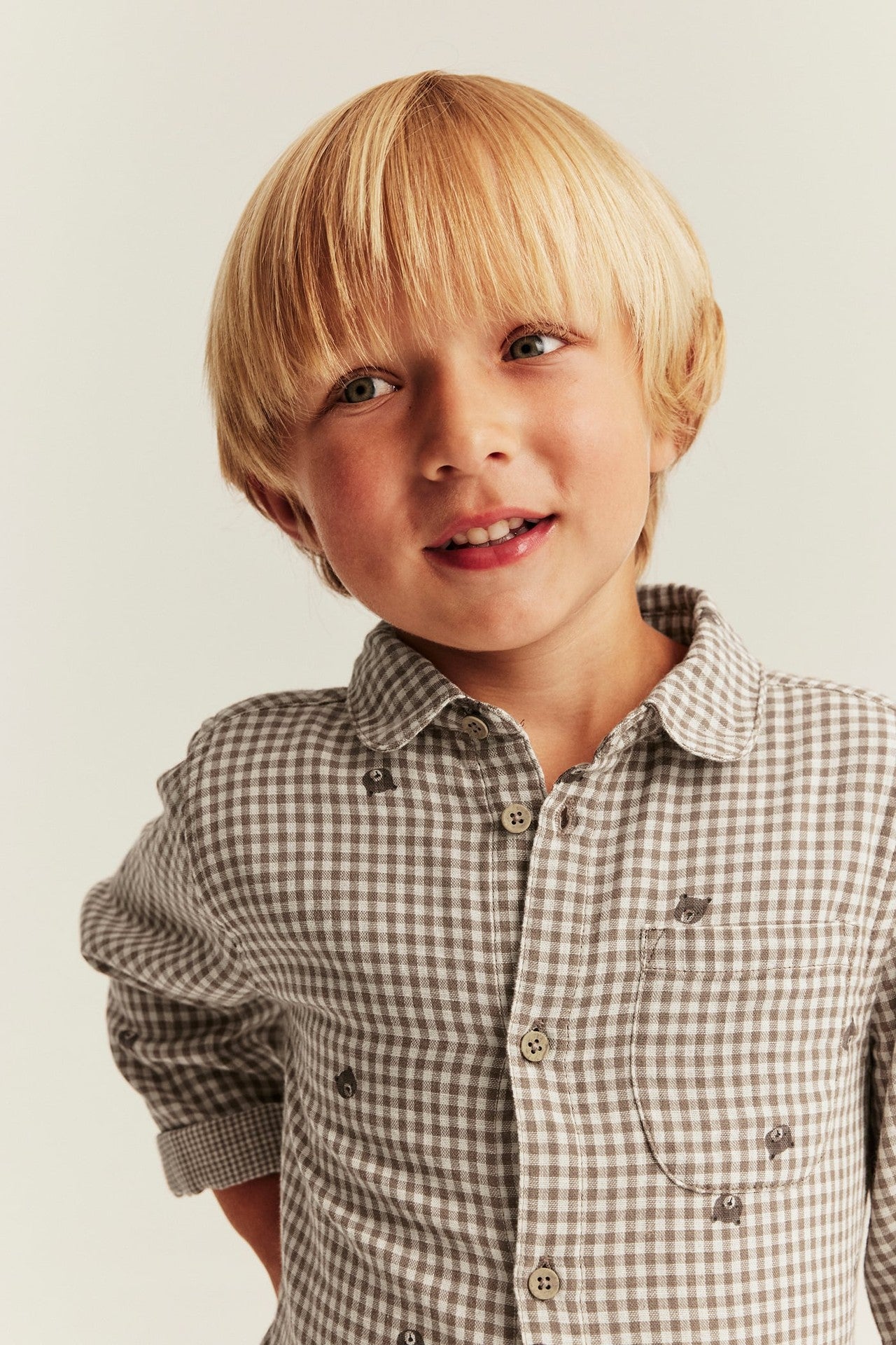 Kids checked shirt with teddy bear print