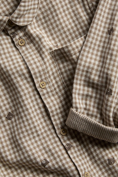 Kids checked shirt with teddy bear print