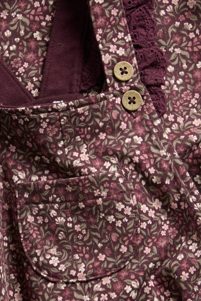 Baby burgundy ditsy floral dungarees