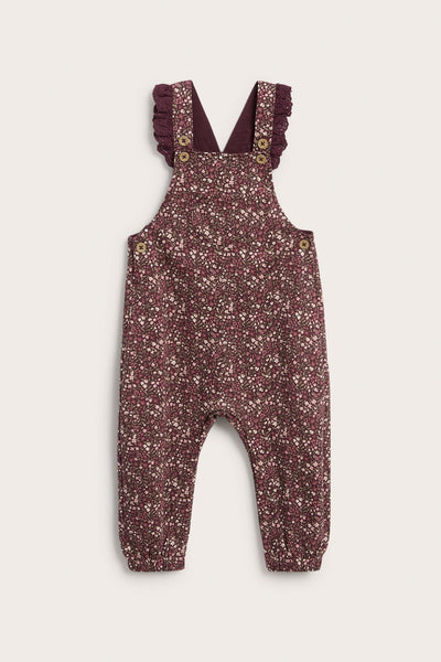 Baby burgundy ditsy floral dungarees
