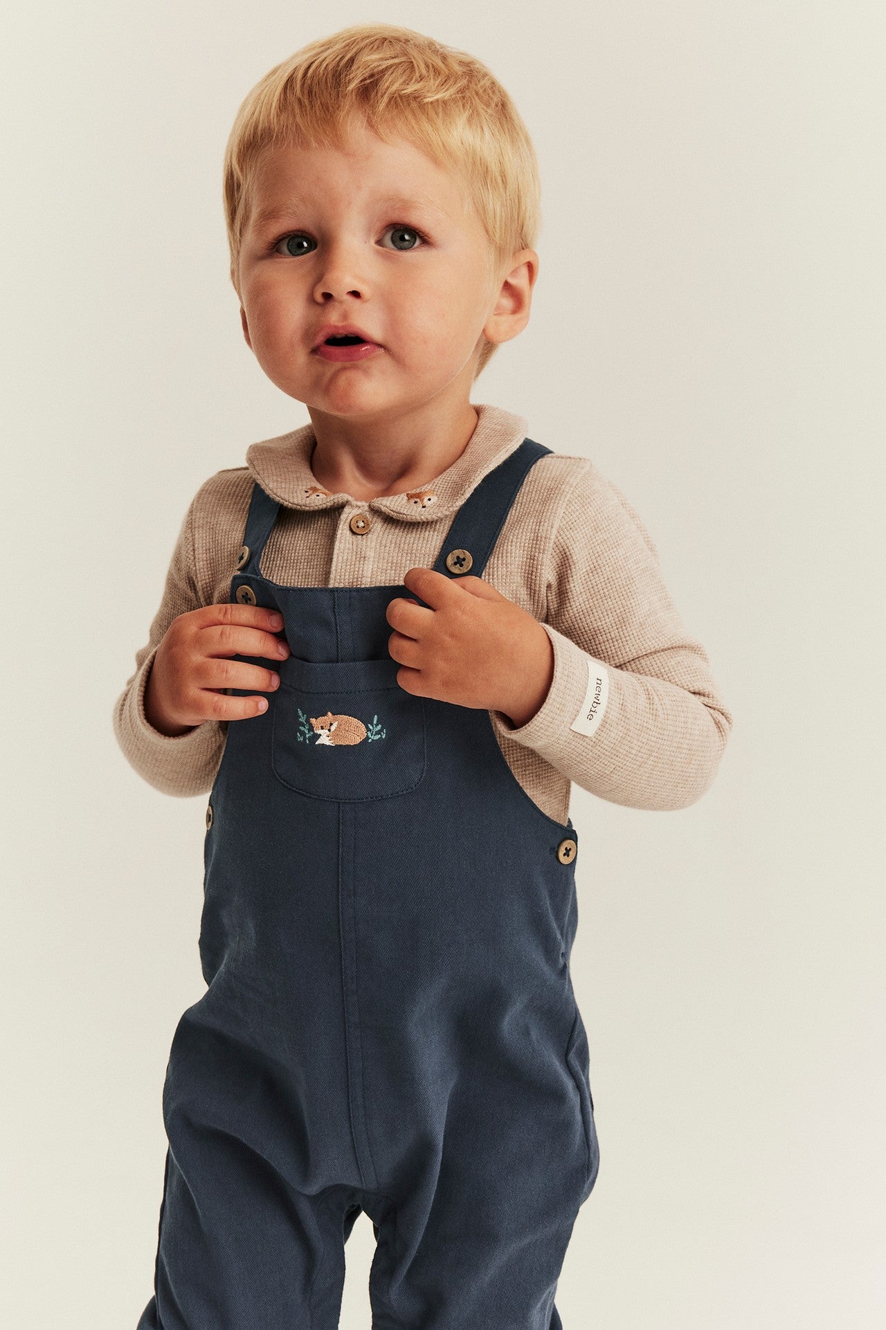 Baby dungarees with embroidered fox