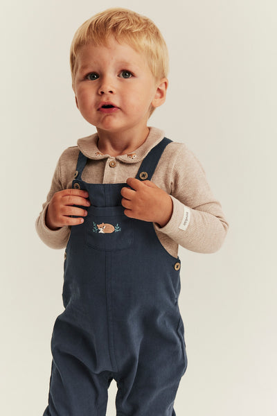 Baby dungarees with embroidered fox