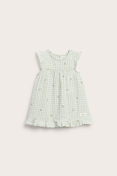 Baby green short‑sleeved checked dress