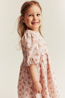 Kids pink dress with puff sleeves