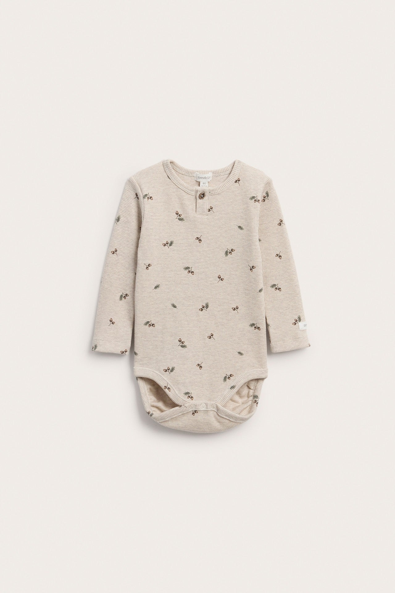 Baby beige patterned waffle bodysuit