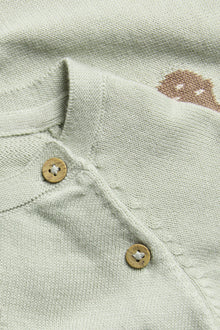 Baby green knitted cardigan with owls