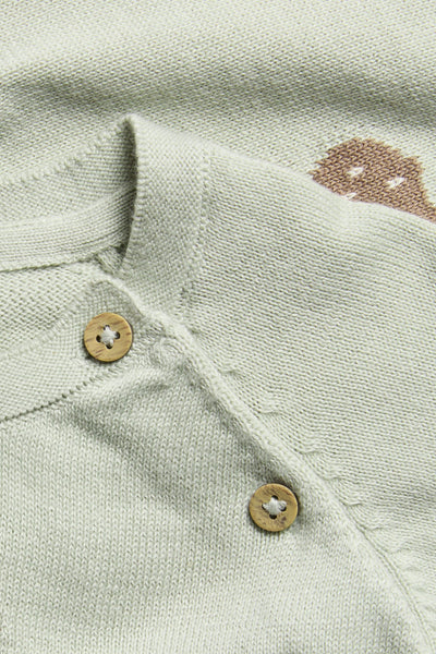 Baby green knitted cardigan with owls