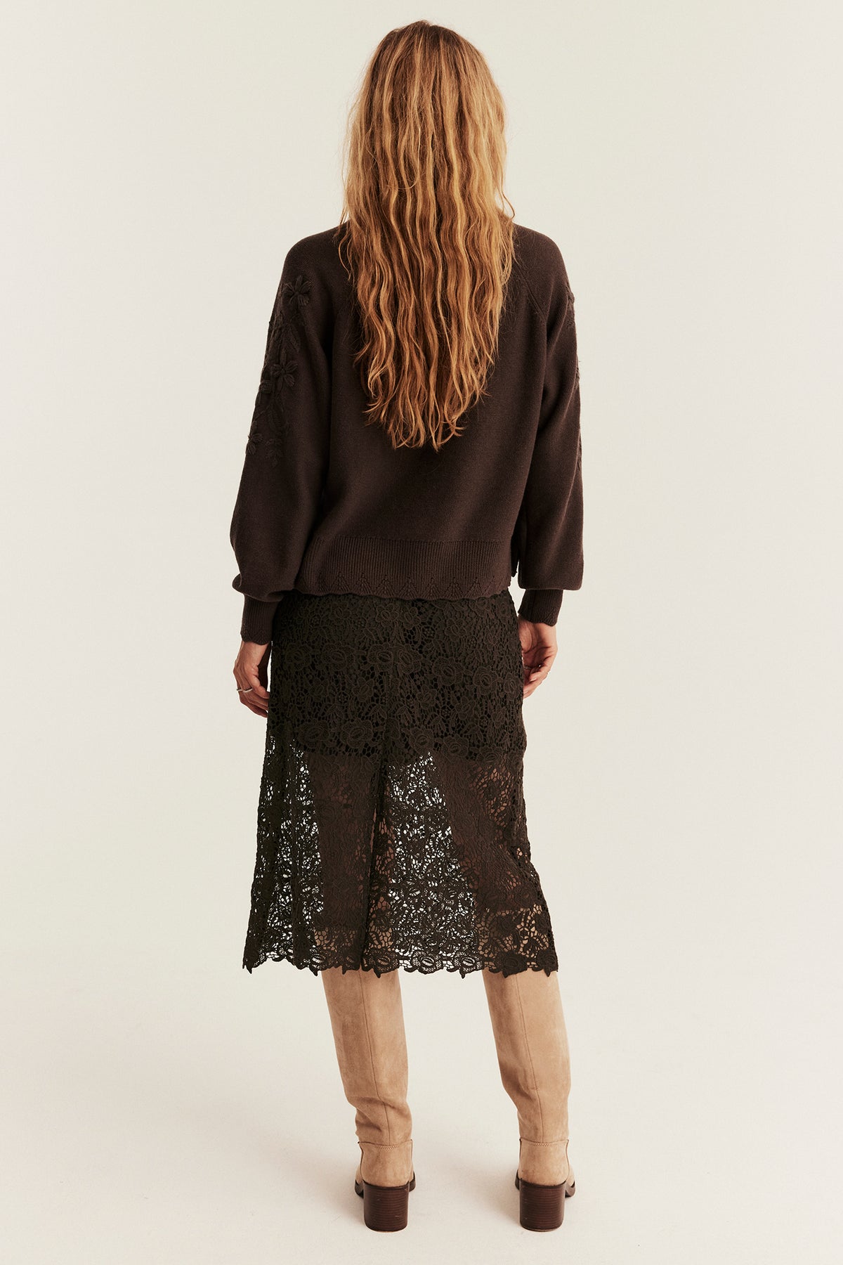 Women's brown crochet lace skirt