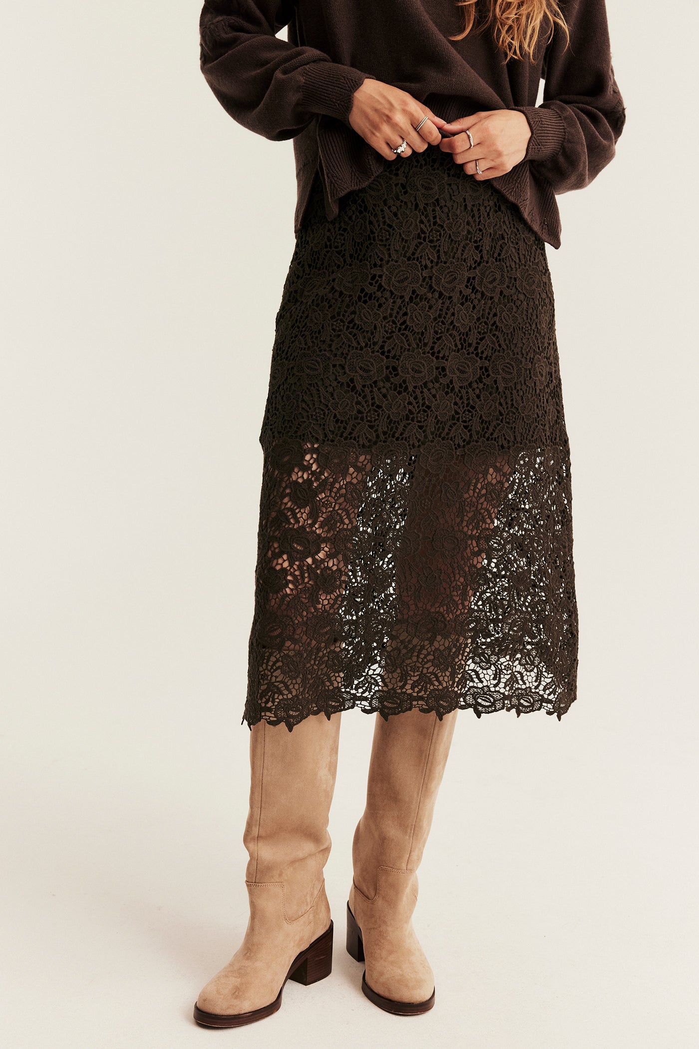 Women's brown crochet lace skirt