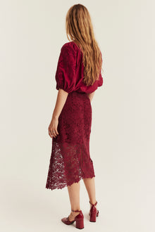 Women's red Christmas crochet lace skirt