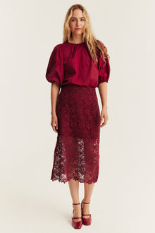 Women's red Christmas crochet lace skirt
