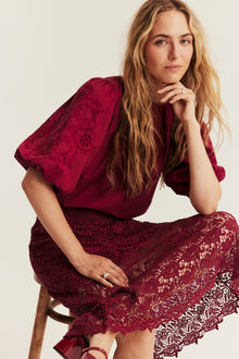 Women's red Christmas crochet lace skirt
