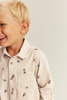Kids beige patterned corduroy shirt