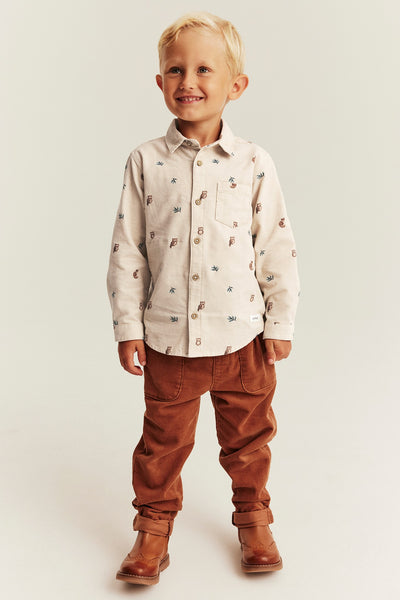 Kids beige patterned corduroy shirt