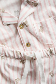 Kids striped pajamas with teddy bear motif
