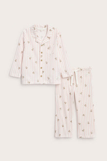 Kids striped pajamas with teddy bear motif
