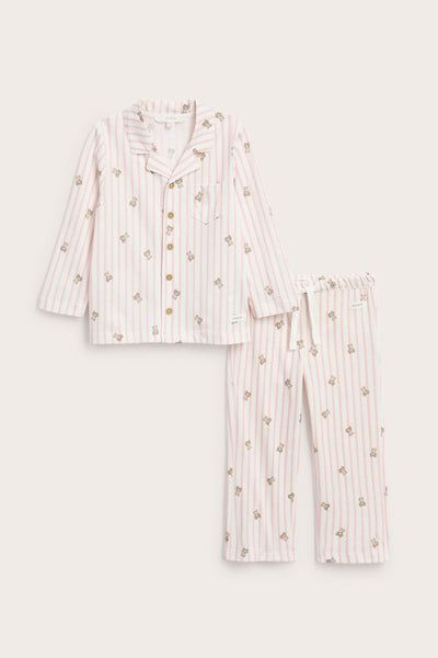 Kids striped pajamas with teddy bear motif