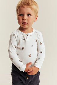 Baby white owl long sleeve bodysuit