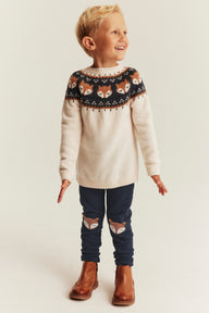 Kids dark blue waffle leggings with fox motif