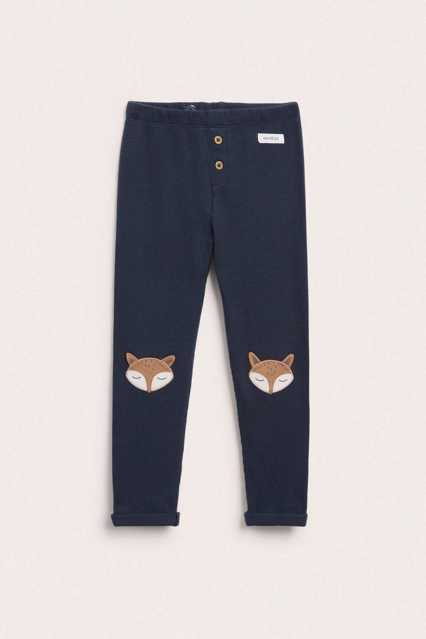 Kids dark blue waffle leggings with fox motif
