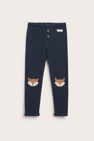 Kids dark blue waffle leggings with fox motif