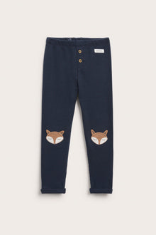 Kids dark blue waffle leggings with fox motif