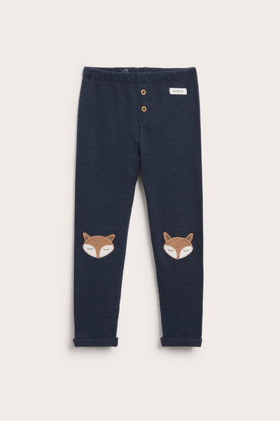 Kids dark blue waffle leggings with fox motif