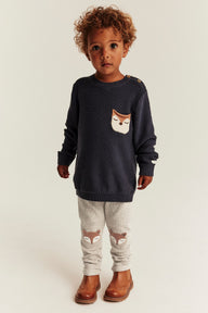 Kids beige waffle leggings with fox motif