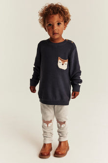 Kids beige waffle leggings with fox motif