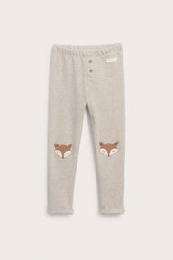 Kids beige waffle leggings with fox motif