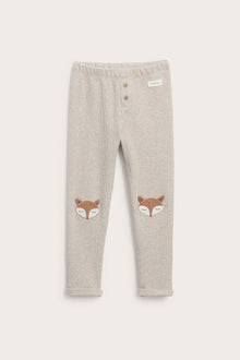 Kids beige waffle leggings with fox motif
