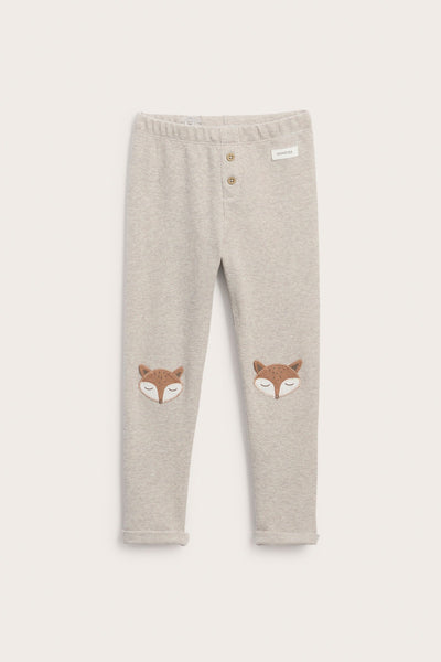 Kids beige waffle leggings with fox motif