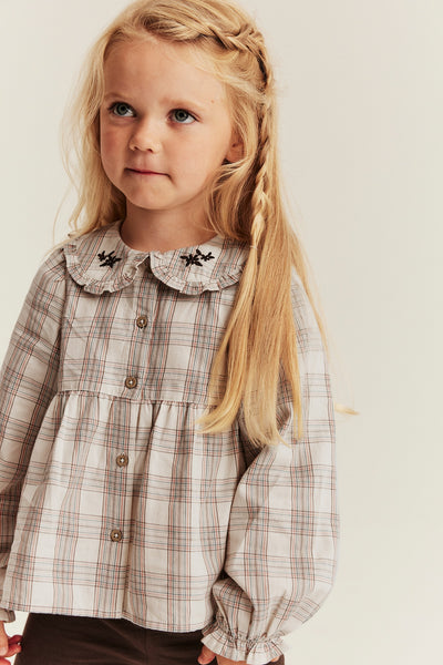 Kids beige Checked blouse with collar