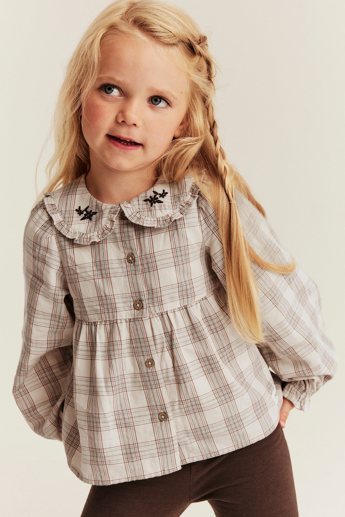 Kids beige Checked blouse with collar