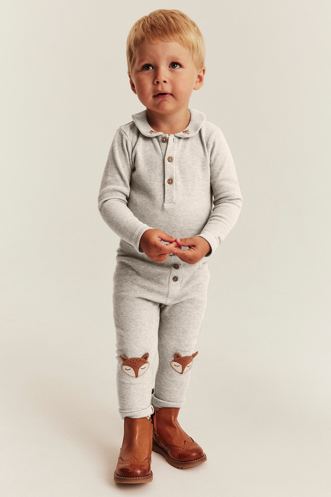 Baby beige long sleeve waffle bodysuit