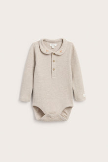 Baby beige long sleeve waffle bodysuit