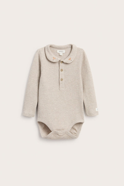 Baby beige long sleeve waffle bodysuit
