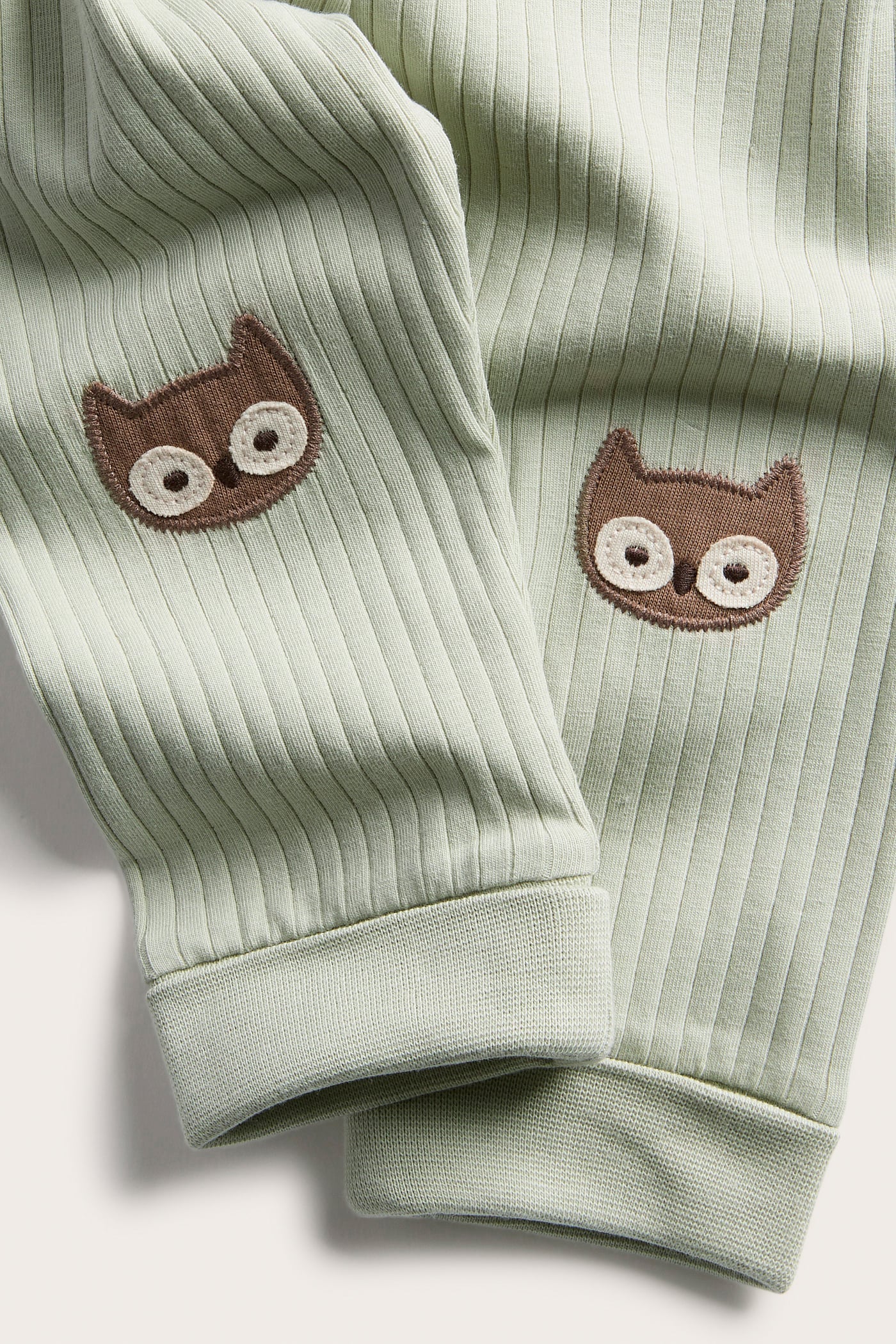 Baby green ribbed owl leggings