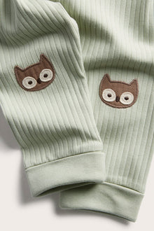Baby green ribbed owl leggings