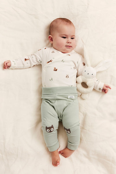 Baby green ribbed owl leggings