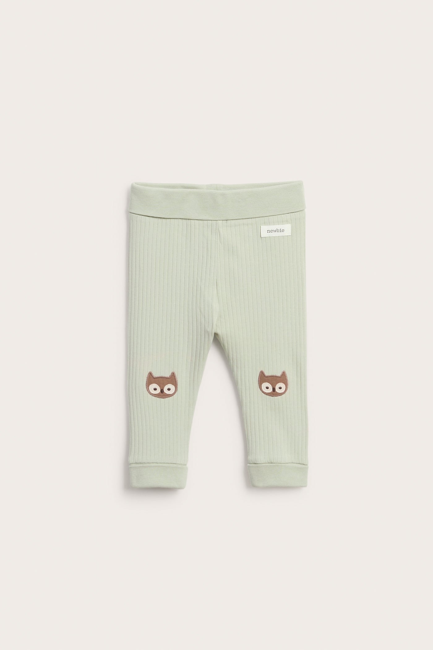 Baby green ribbed owl leggings