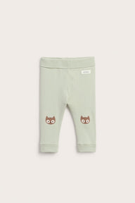 Baby green ribbed owl leggings