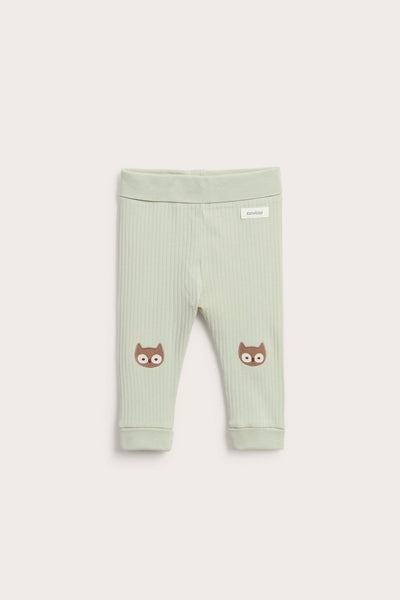 Baby green ribbed owl leggings