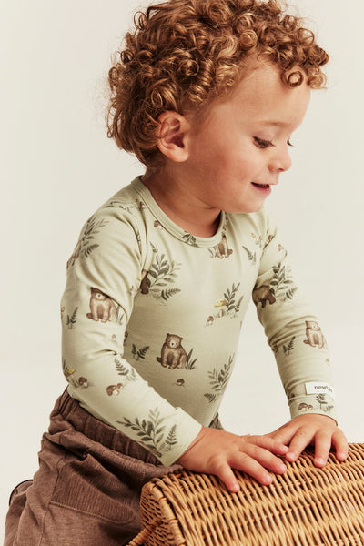 Baby green bodysuit with bear print