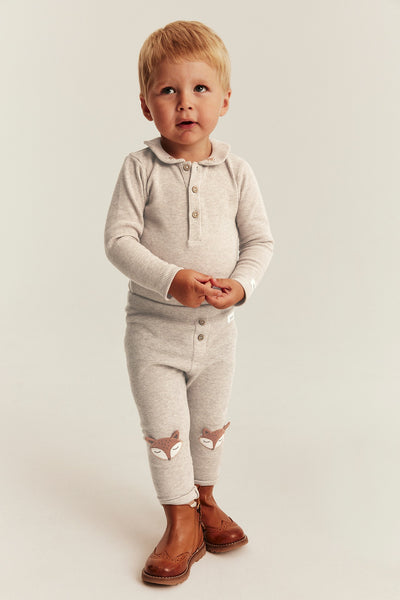 Baby beige waffle leggings with fox motif