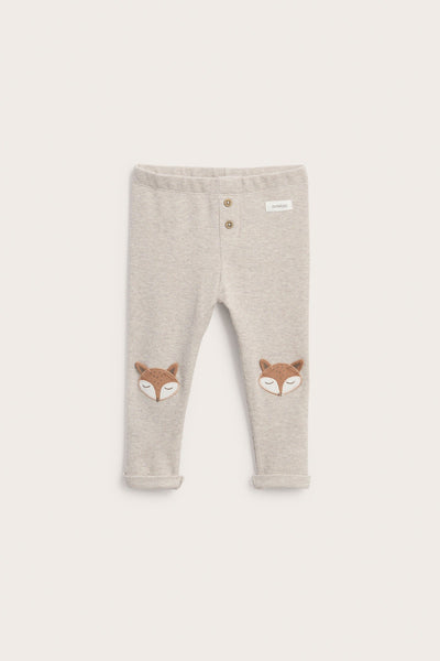 Baby beige waffle leggings with fox motif