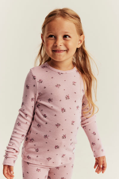 Kids pink floral long-sleeve wool top