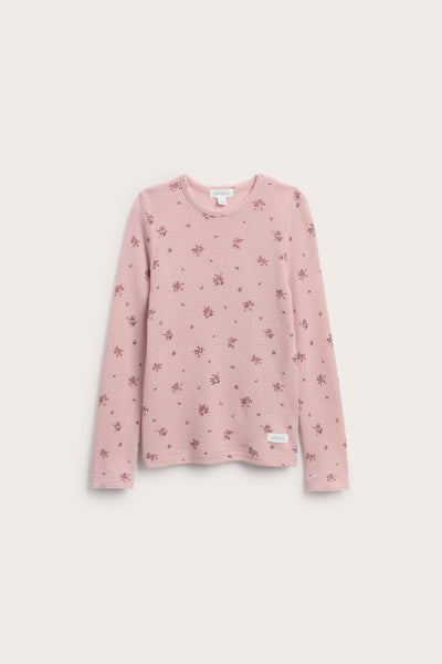 Kids pink floral long-sleeve wool top