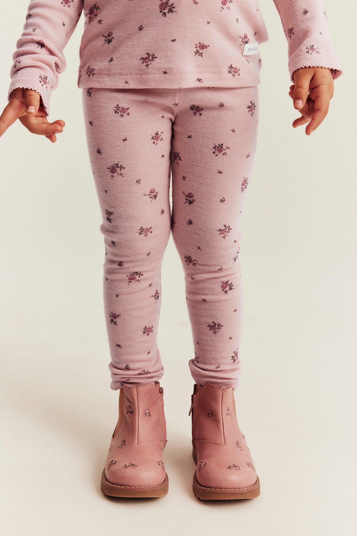 Kids pink floral wool leggings