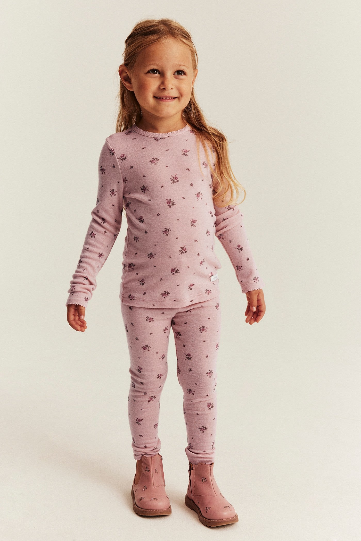 Kids pink floral wool leggings